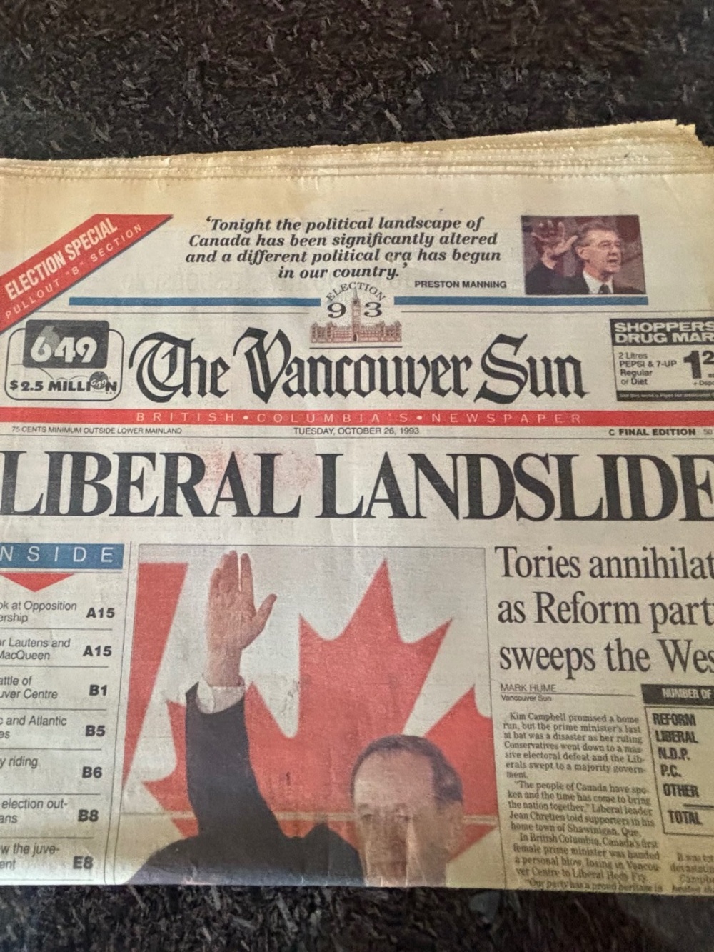 1993 Vancouver Sun Newspaper, October 1993, Election Special
